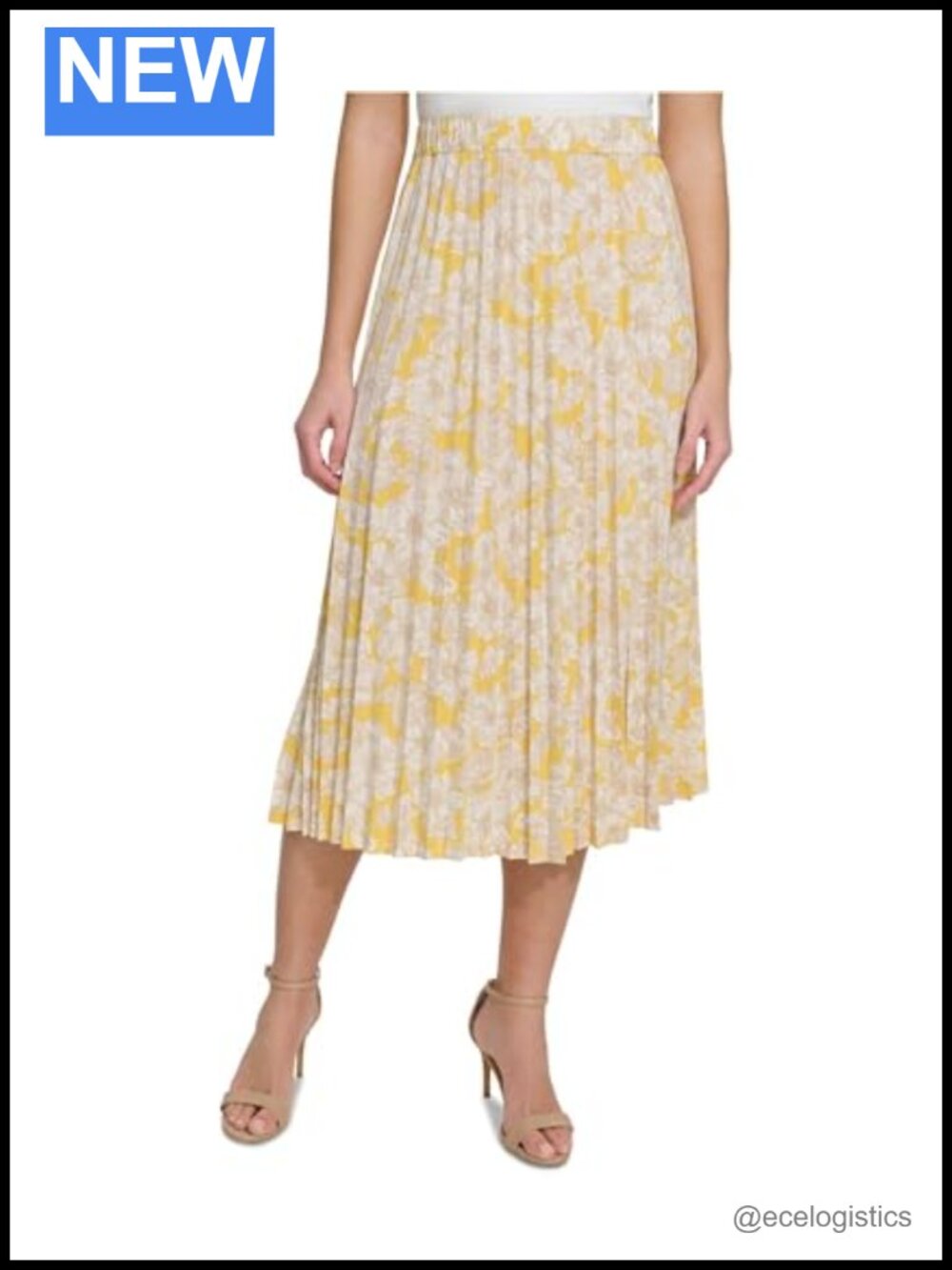 Pleated Midi Skirt Pull On Floral Print Casual Wedding Guest